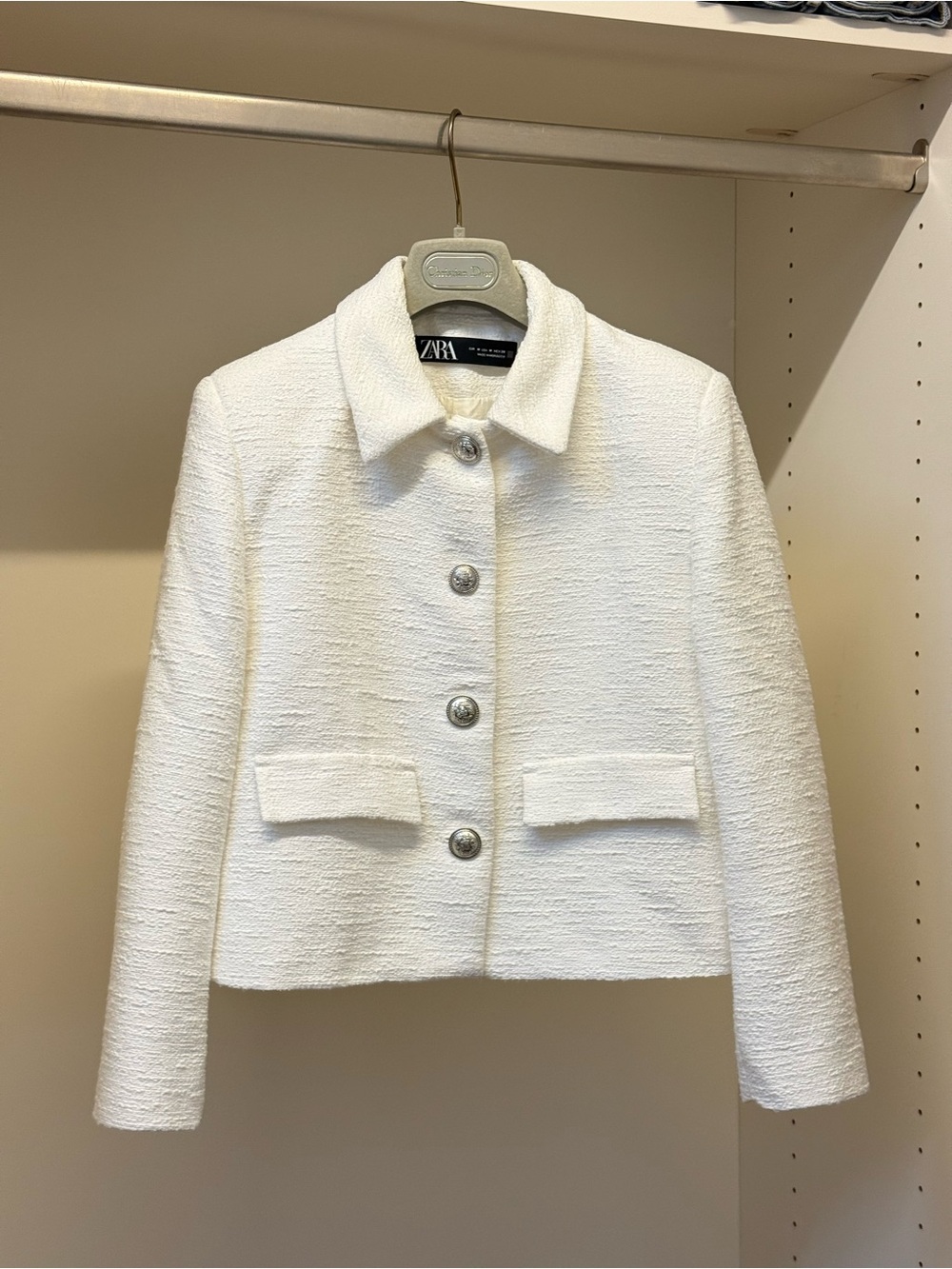 ZARA White Textured Button-Up Jacket